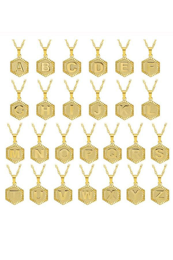 INITIAL HEXAGON CHARM PENDANT NECKLACE | BEAUTYSIS Blu Spero online shopping